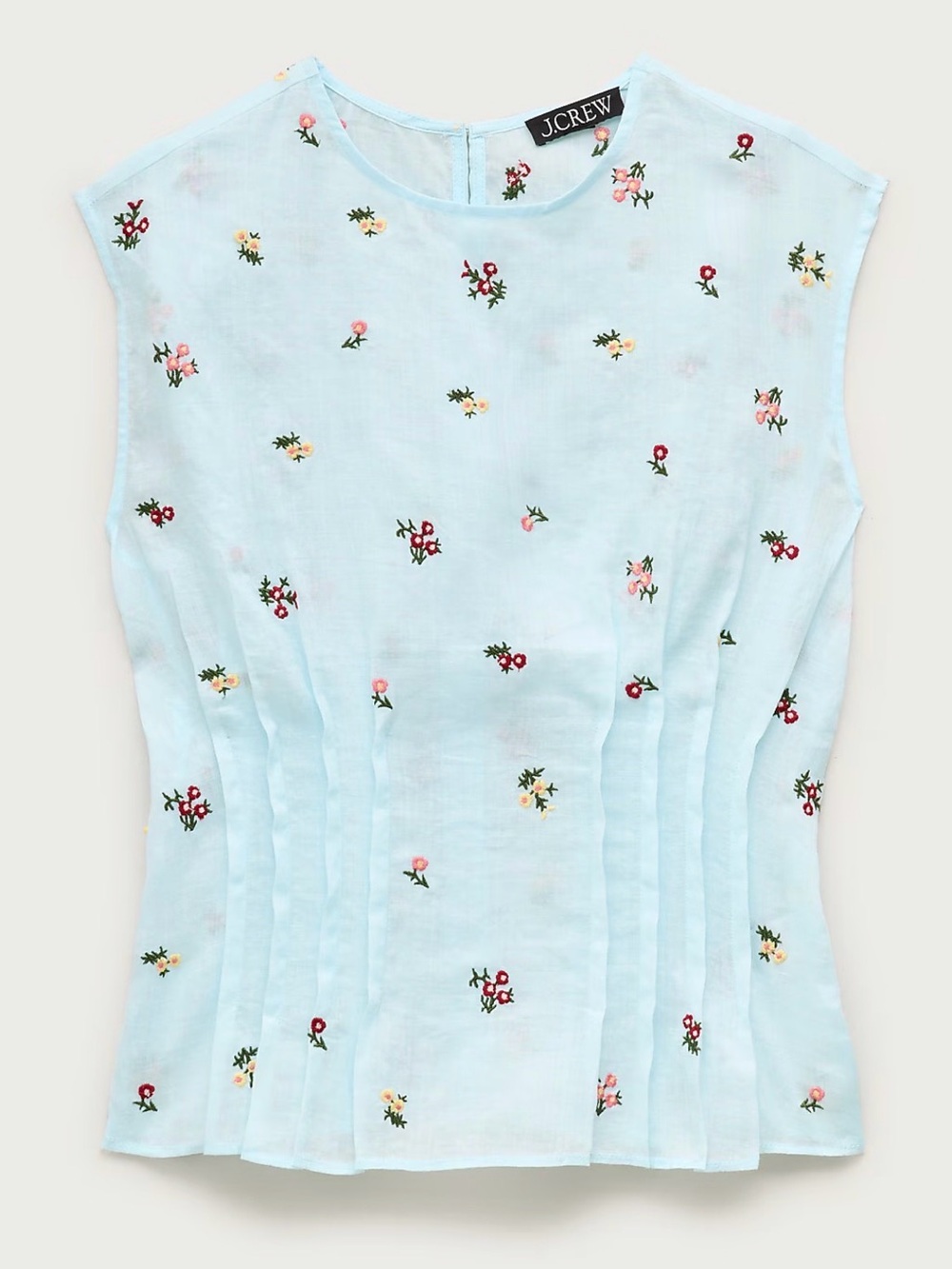 J. Crew Pintuck shell top in ramie with embroidered florals